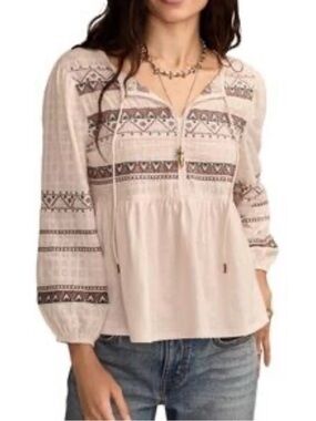 Lucky Brand Cream Embroidered Peasant Tunic Size:XL NWT